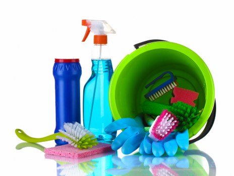 Carpet cleaning team working safely in a protected indoor environment