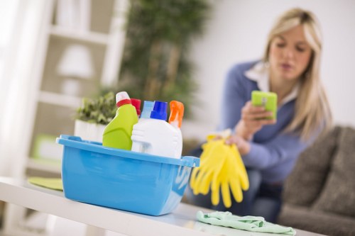 Reliable home cleaning team organizing and dusting a N4 home