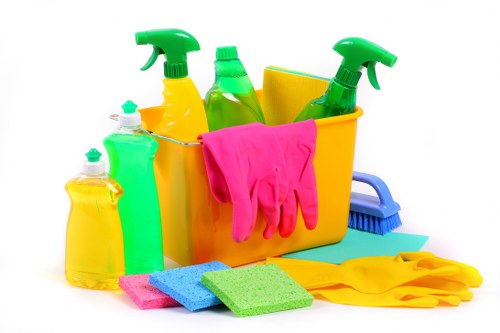 Carpet cleaning equipment set up with safety precautions in place